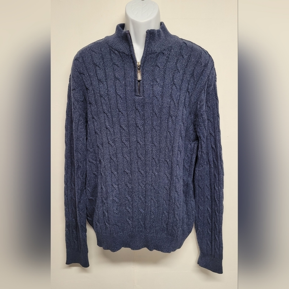 Club Room Blue Ribbed Knit Sweater Partial Zipper Front XL